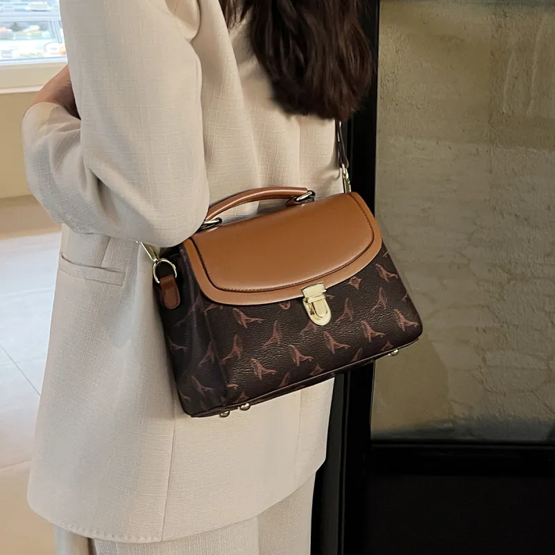 15 MINS PVC Synthetic Leather Shoulder Bag, Small Square Bag, One Shoulder Handbag Medium Size Women's Coffee-3