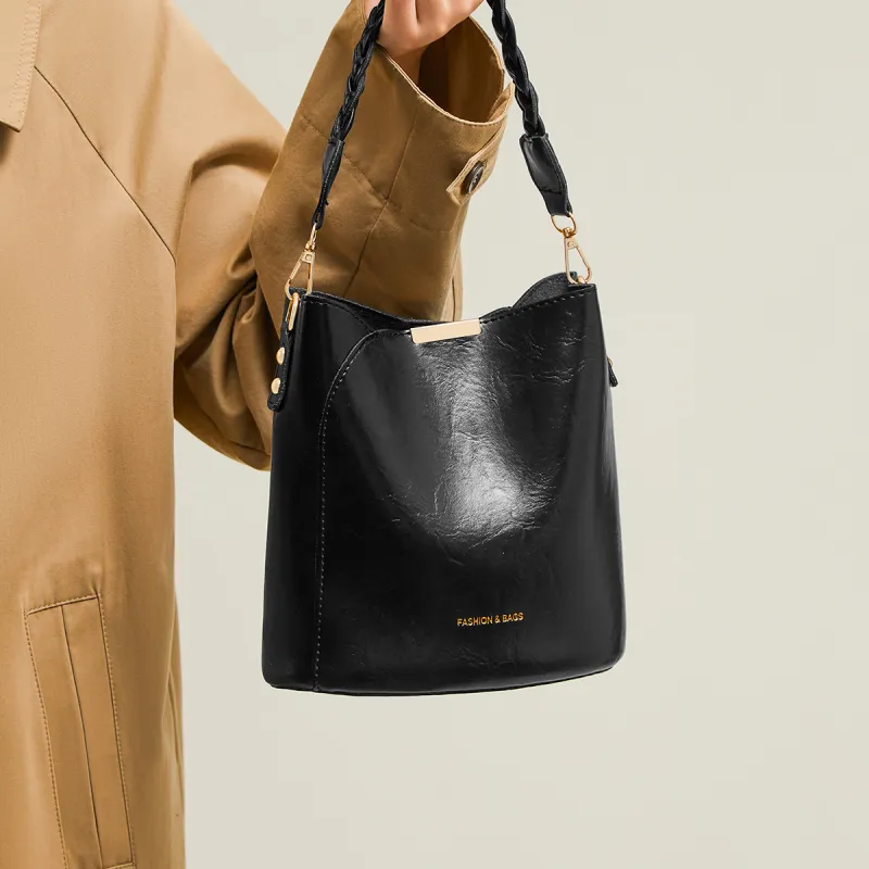 15 MINS Synthetic Leather Bucket Bag, Shoulder Bag, Crossbody Bag Regular Women's Coffee/Black-8
