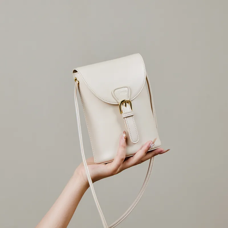 15 MINS Synthetic Leather Cell Phone Pouch Crossbody Bags Regular Women's Caramel Brown/Ecru-6