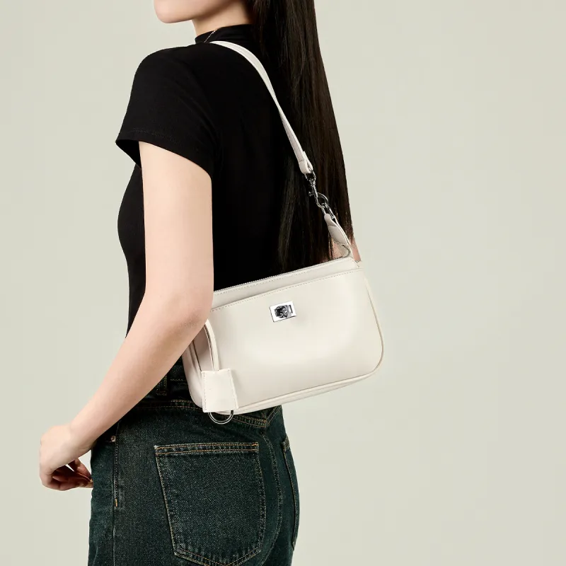 15 MINS Synthetic Leather Shoulder Bag Medium Size Women's Black/White-5