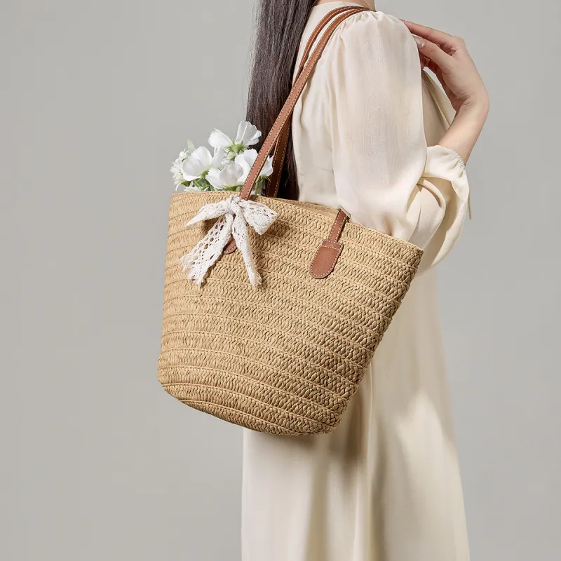 15 MINS Synthetic Leather Tote Bag, Tote Bag, Armpit Shoulder Bag Women's Ecru/Khaki-5