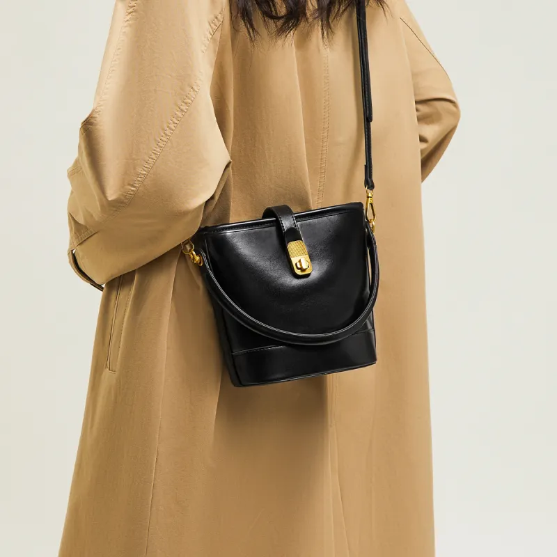 15 MINS Synthetic Leather Bucket Bag Handbag Shoulder Bag Crossbody Bag Regular Women's Coffee/Black-6