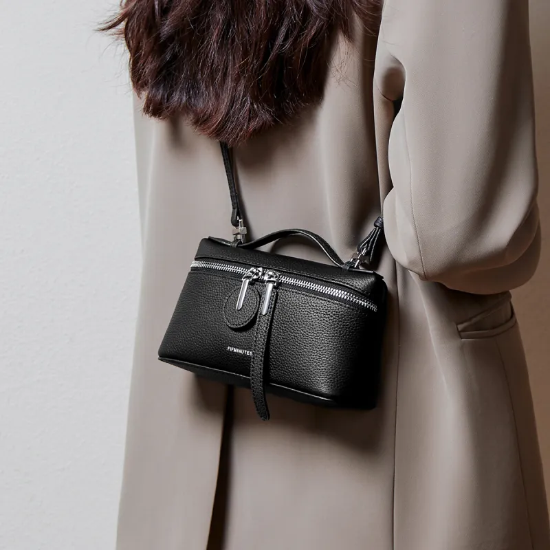 15 MINS Cow Leather Handbag Regular Women's Ecru & Apricot/Midnight Black-8