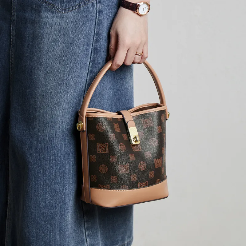 15 MINS Synthetic Leather Mom Bag Shoulder Bag Bucket Bag Crossbody Bag Small Size Women's Coffee-3