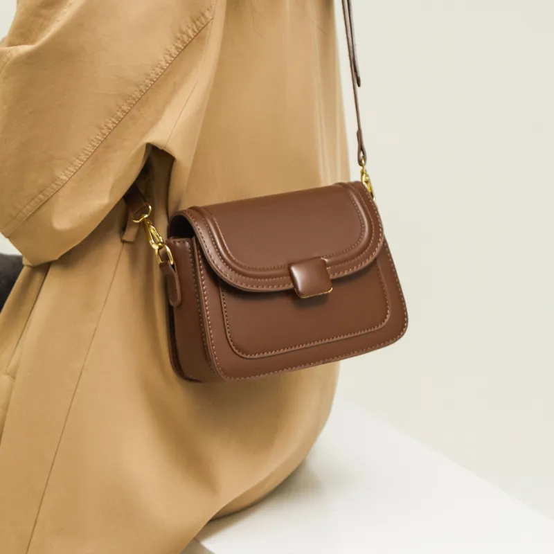 15 MINS Synthetic Leather Tofu Bag Small Square Bag Crossbody Bag Shoulder Bag Regular Women's Brown/Black-7