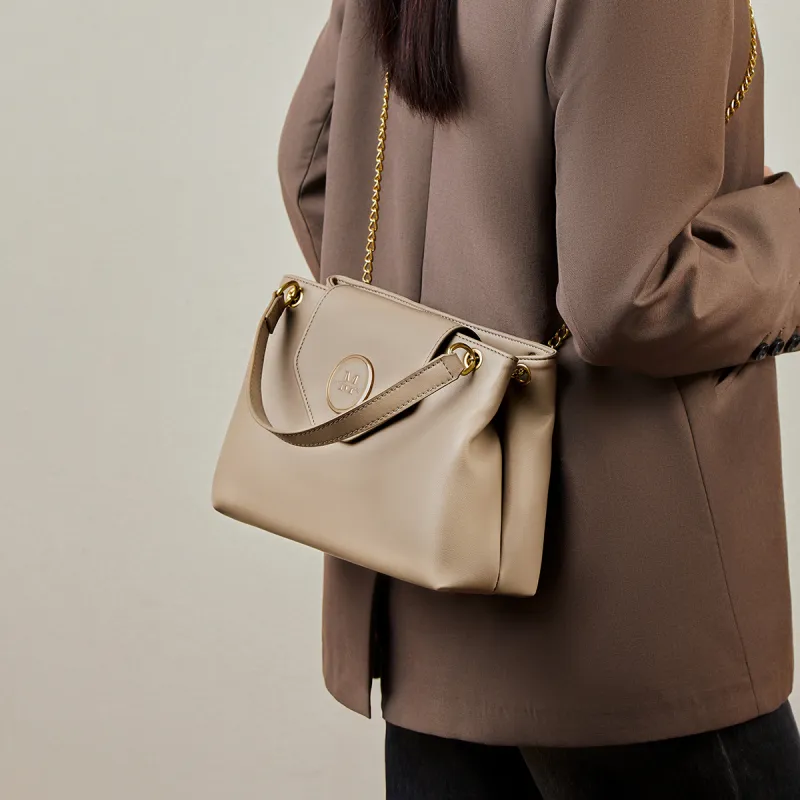 15 MINS Cow Leather With Synthetic Leather Handbag, Crossbody Bag, Shoulder Bag Regular Women's Oat/Coffee-2