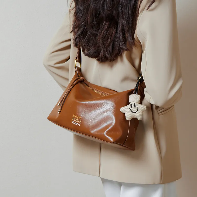 15 MINS Synthetic Leather Shoulder Bag Crossbody Bag Medium Size Women's Macaron Beige/Midnight Black/Ecru-3