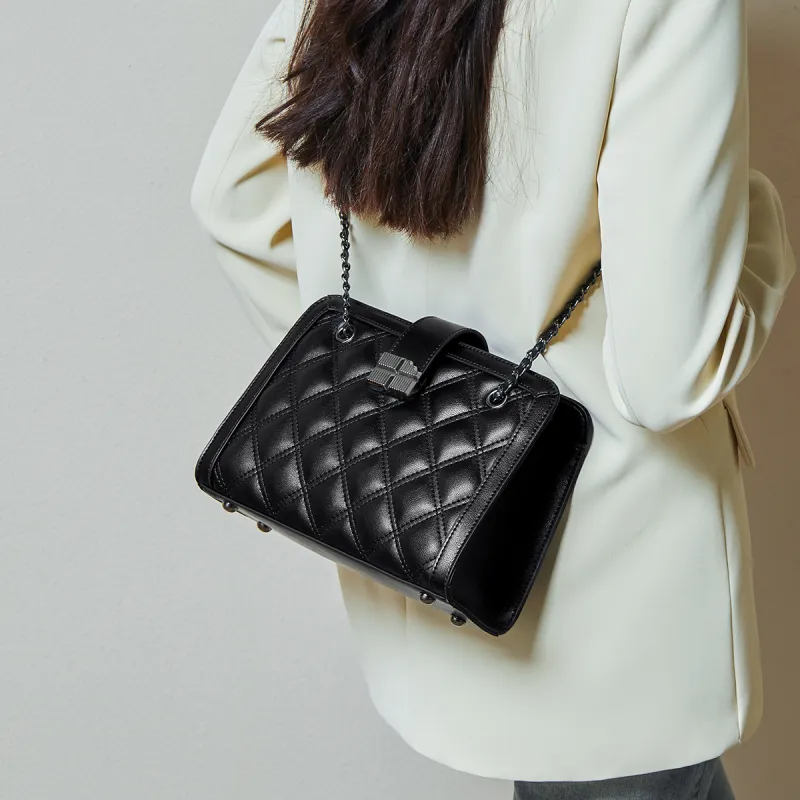 15 MINS Cow Leather Shoulder Bag Crossbody Bag Large Size Women's White-3