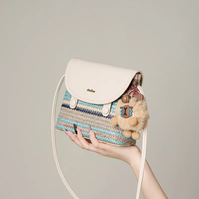 15 MINS Synthetic Leather Shoulder Bag, Crossbody Bag Women's Rainbow White-3