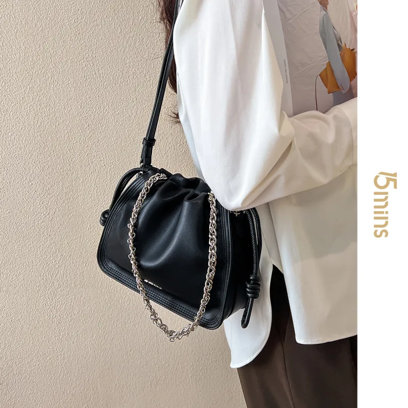 15 MINS Genuine Leather Shoulder Bag Crossbody Bag Cloud Bag Small Size Women's Milk Tea Beige/Caramel Brown-1