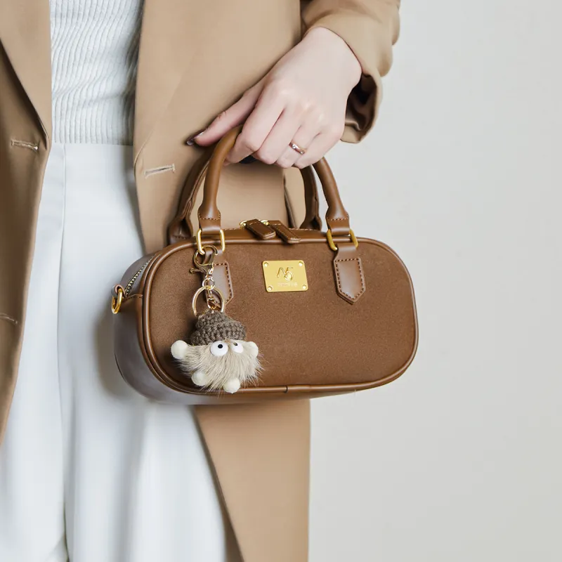 15 MINS PU Premium Bowling Bag Crossbody Bag Handbag Regular Women's Caramel Brown-2