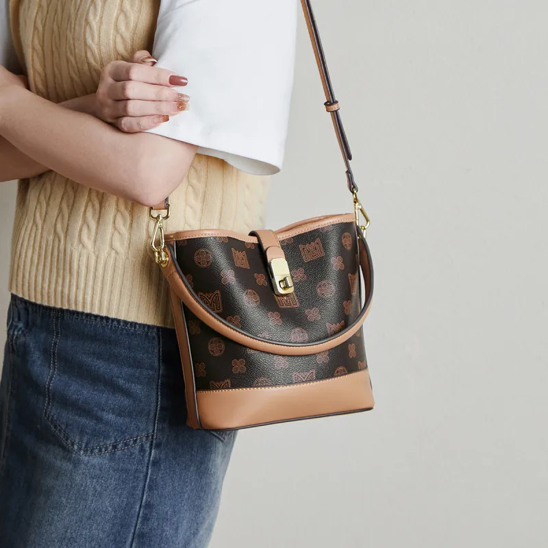 15 MINS Synthetic Leather Mom Bag Shoulder Bag Bucket Bag Crossbody Bag Small Size Women's Coffee-2