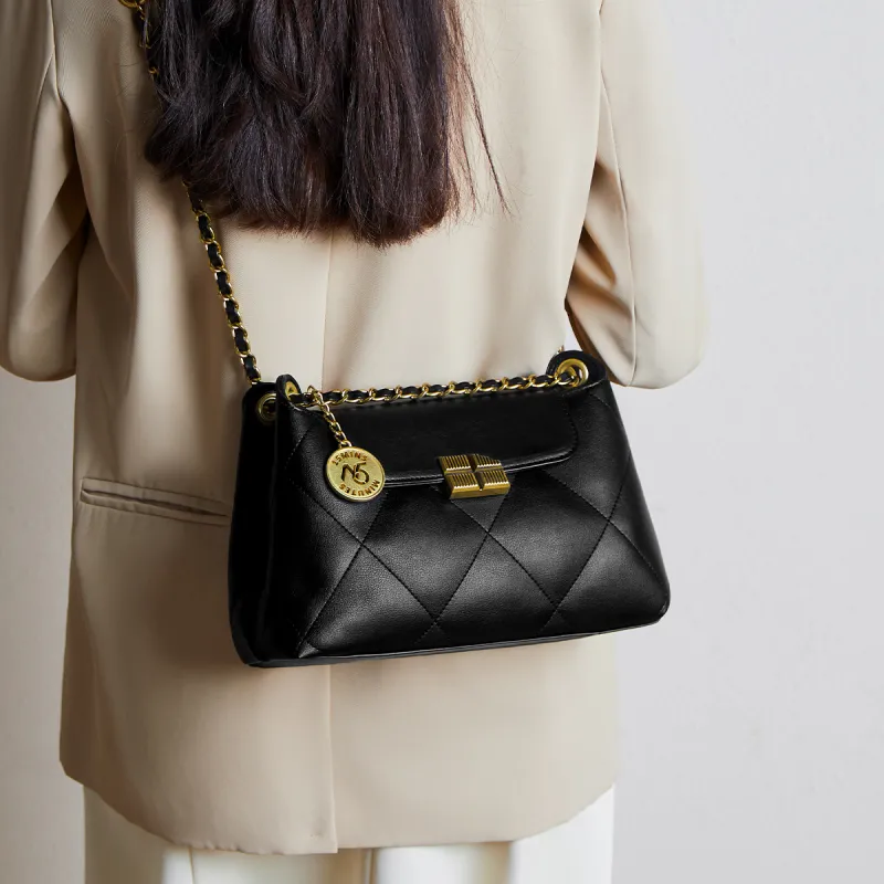 15 MINS Cow Leather Soft Leather Shoulder Bag Crossbody Bag Shoulder Bag Women's Black-2