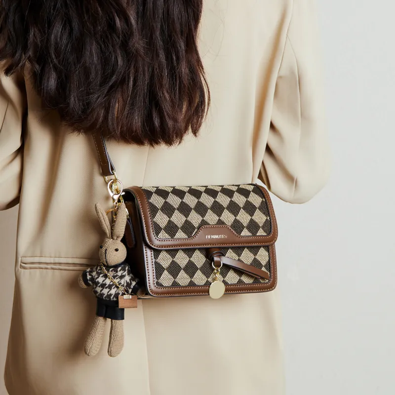 15 MINS Fabric With Synthetic Leather Small Square Bag Shoulder Bag Crossbody Bag Regular Women's Coffee-2