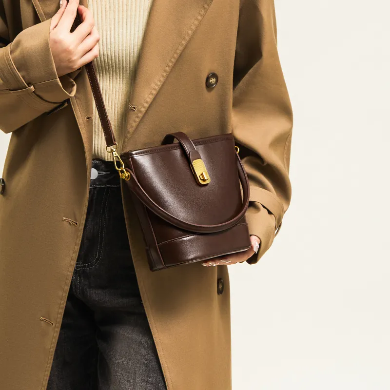 15 MINS Synthetic Leather Bucket Bag Handbag Shoulder Bag Crossbody Bag Regular Women's Coffee/Black-1