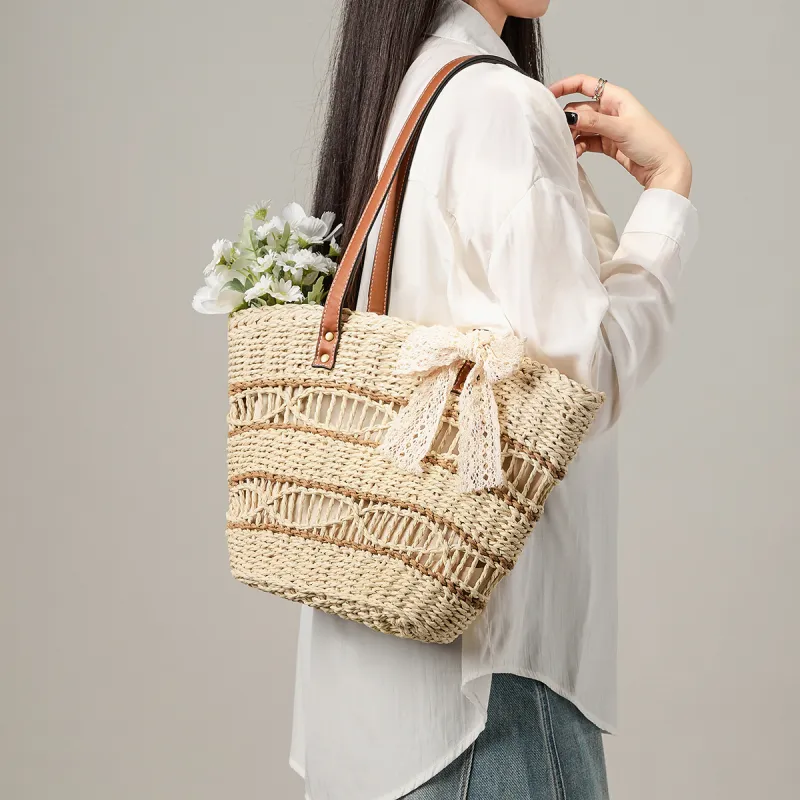 15 MINS Synthetic Leather Tote Bag, Shoulder Bag, Shopping Bag Women's Ecru/Khaki-1