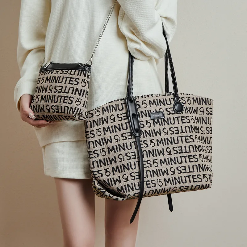 15 MINS Fabric Tote Bag, Shopping Bag, Shoulder Bag Tubas Women's Black-2