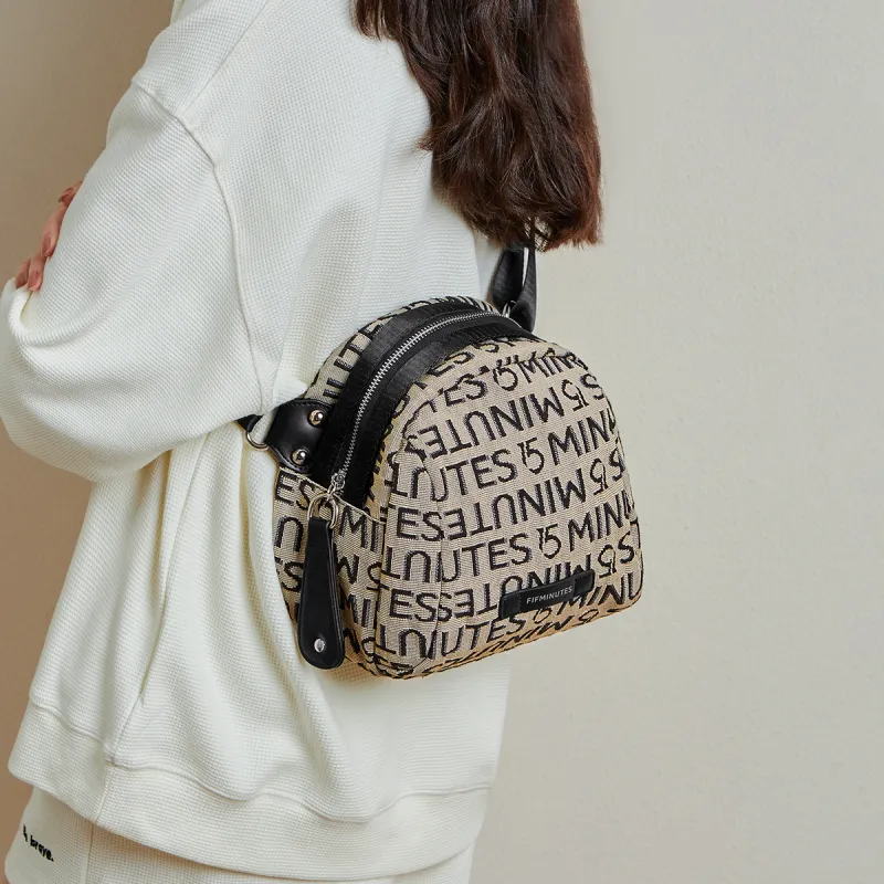 15 MINS Fabric Synthetic Leather Fanny Pack Sling Bag Shoulder Bag Crossbody Bag Medium Size Women's Midnight Black-1