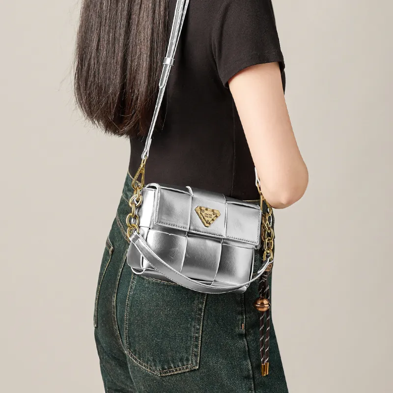 15 MINS Synthetic Leather Shoulder Bag, Crossbody Bag, Handbag Women's Pearl Blue/Silver-5