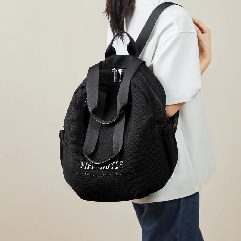 15 MINS Polyester With Synthetic Leather One Shoulder Portable Backpack Unisex Midnight Black/Khaki-3