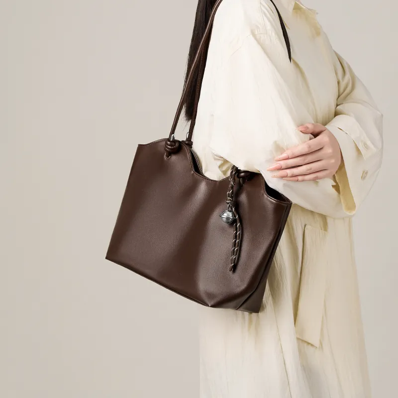 15 MINS Synthetic Leather Tote Bag, Shopping Bag, Shoulder Bag Regular Women's Brown/Coffee/Black-3