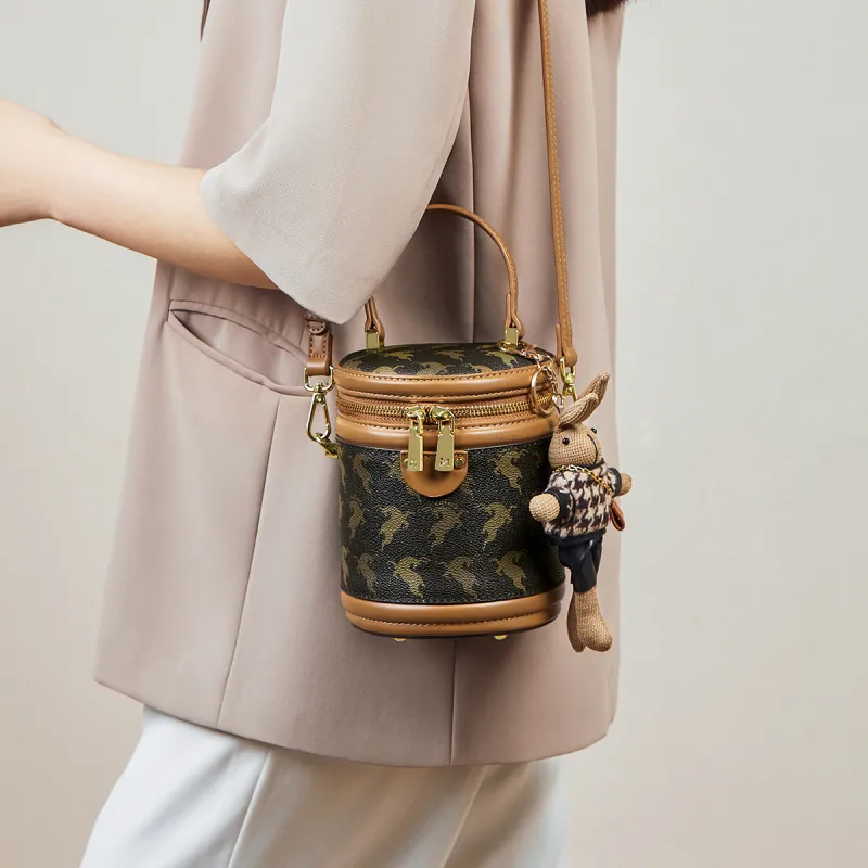 15 MINS Synthetic Leather Handbag Bucket Crossbody Bag Shoulder Bag Mini Women's Coffee-4