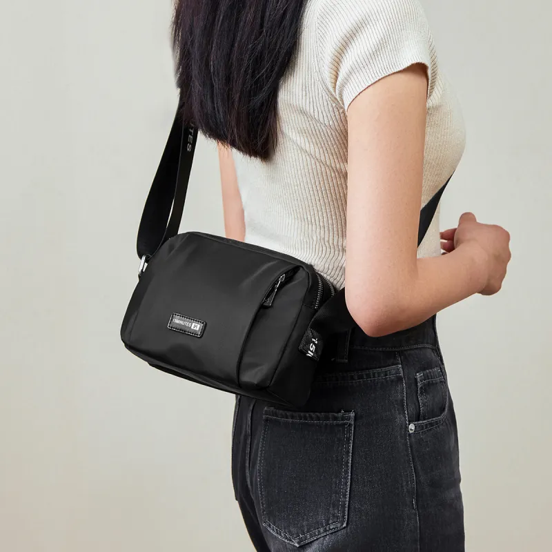 15 MINS Fabric With Synthetic Leather Shoulder Bag Crossbody Bag Small Size Women's Ecru/Midnight Black-5