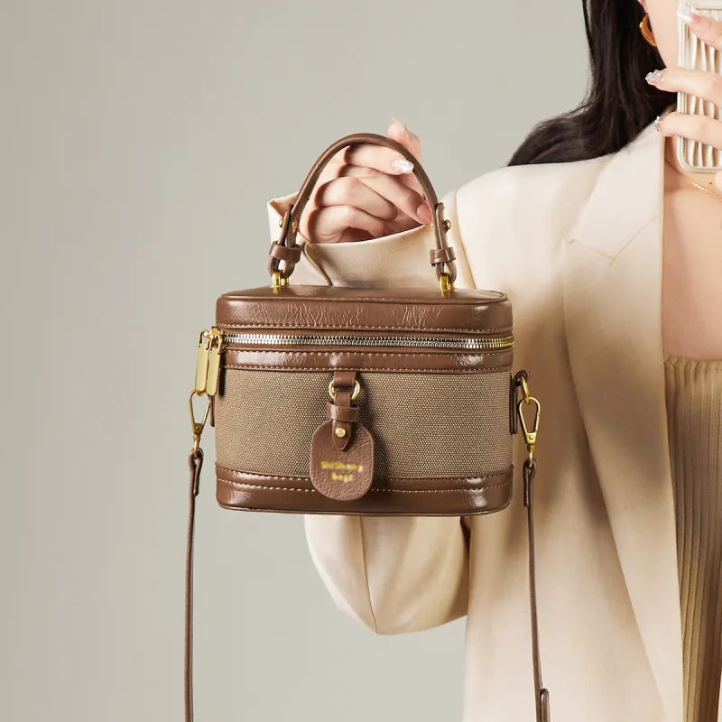 15 MINS Synthetic Leather Box Bag Handbag Crossbody Bag Shoulder Bag Mini Women's Ecru & Coffee/Black/Coffee-9