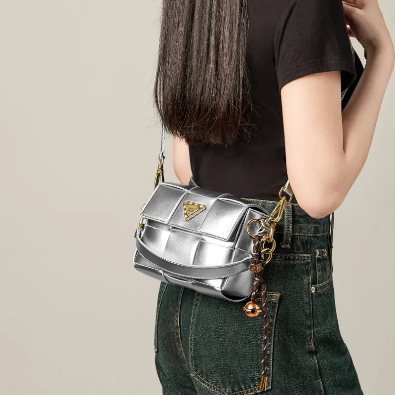 15 MINS Synthetic Leather Shoulder Bag, Crossbody Bag, Handbag Women's Pearl Blue/Silver-6