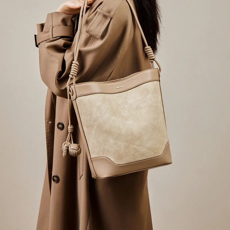 15 MINS Synthetic Leather Shoulder Bag Crossbody Bag Large Size Women's Apricot-3