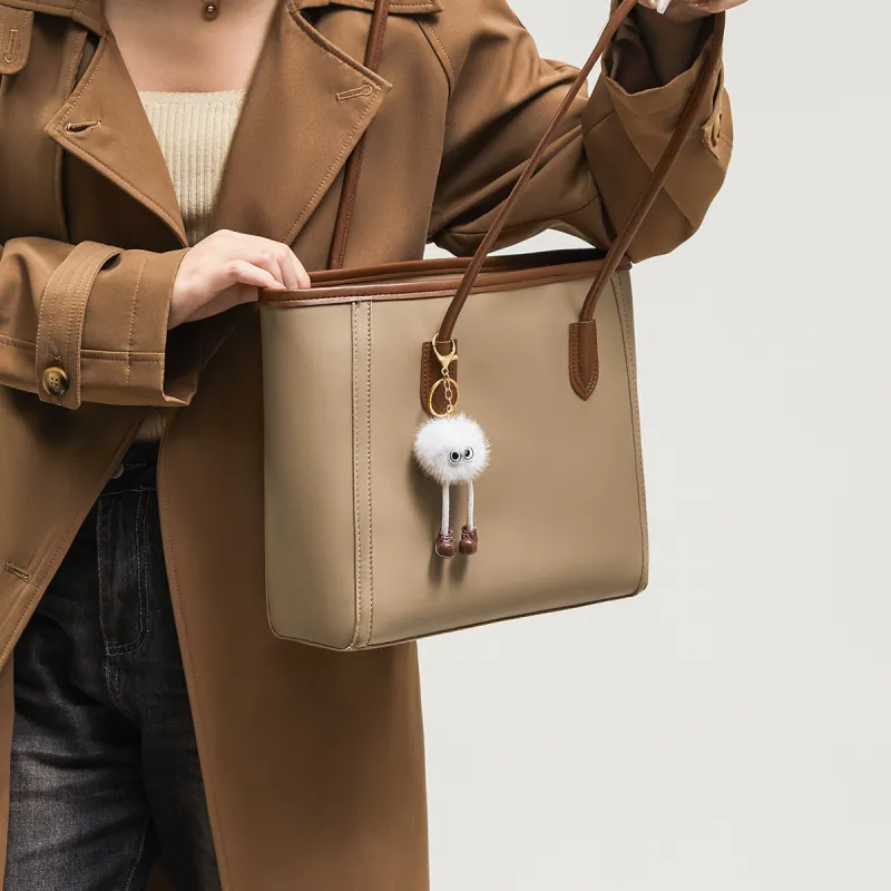 15 MINS Synthetic Leather Shoulder Bag Large Size Women's Khaki/Brown-3