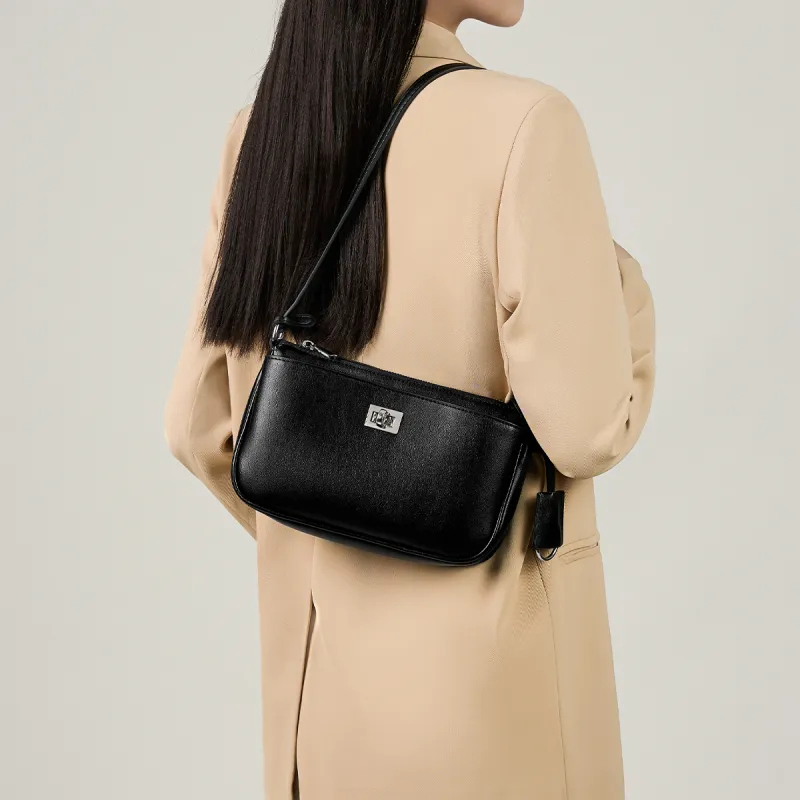 15 MINS Synthetic Leather Shoulder Bag Medium Size Women's Black/White-1