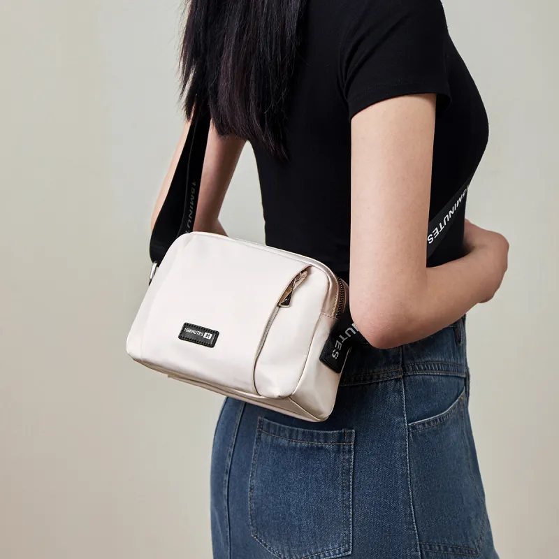 15 MINS Fabric With Synthetic Leather Shoulder Bag Crossbody Bag Small Size Women's Ecru/Midnight Black-1