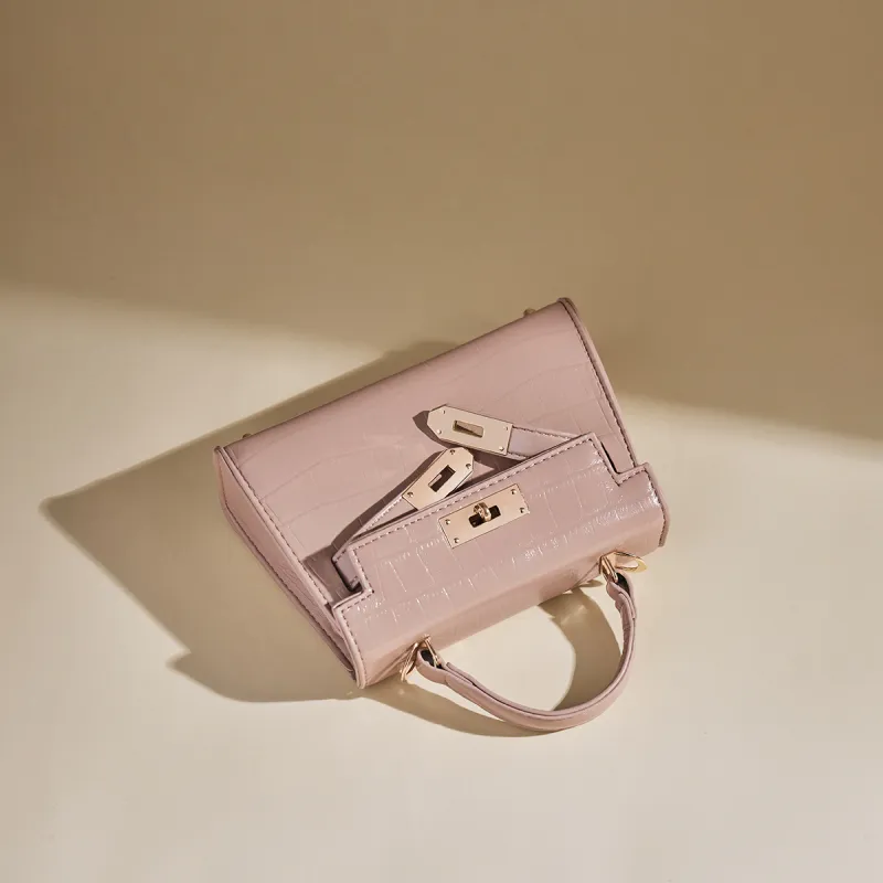 15 MINS Synthetic Leather Kelly Bag, Shoulder Bag, Crossbody Bag, Handbag Regular Women's Pink/White/Black-11