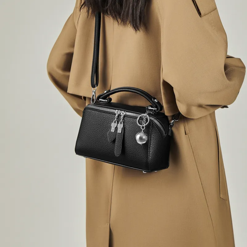 15 MINS Synthetic Leather Box Bag, Handbag, Crossbody Bag, Shoulder Bag Regular Women's Black Khaki Coffee-1