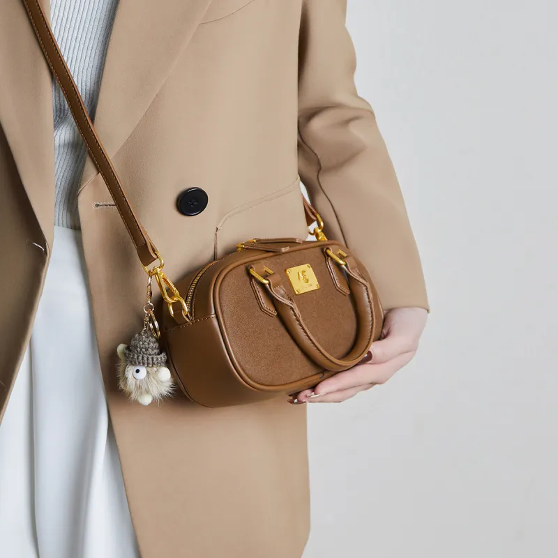 15 MINS PU Premium Bowling Bag Crossbody Bag Handbag Regular Women's Caramel Brown-3