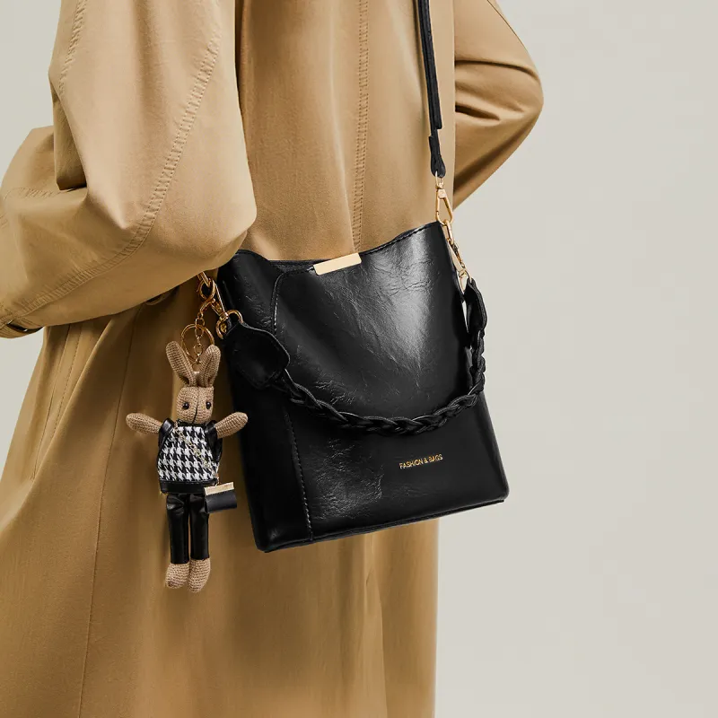 15 MINS Synthetic Leather Bucket Bag, Shoulder Bag, Crossbody Bag Regular Women's Coffee/Black-7