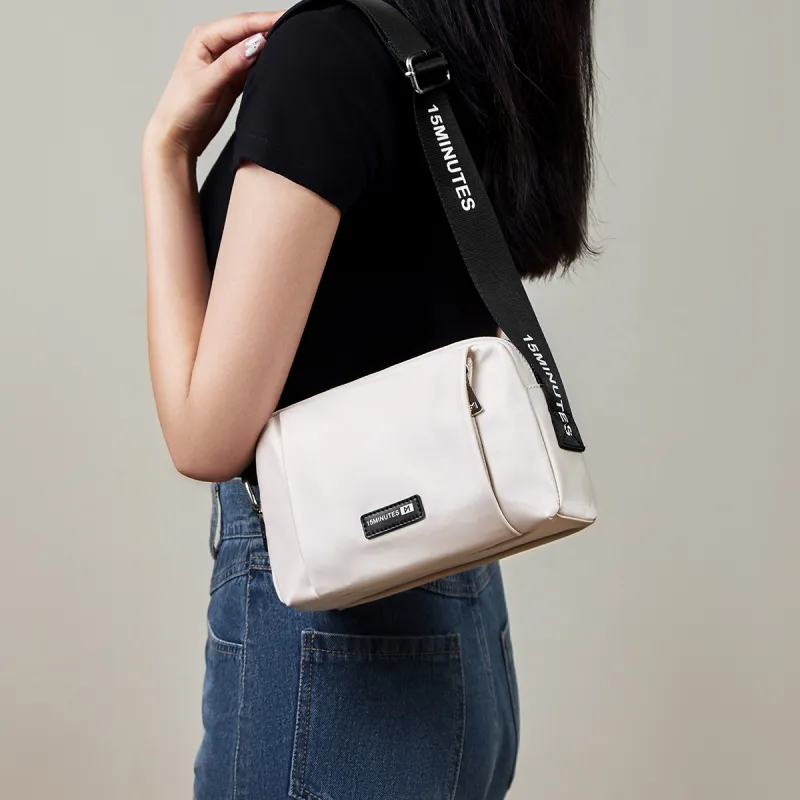 15 MINS Fabric With Synthetic Leather Shoulder Bag Crossbody Bag Small Size Women's Ecru/Midnight Black-2