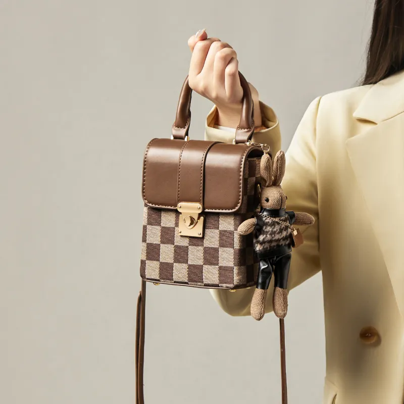 15 MINS Fabric Synthetic Leather Cell Phone Pouch Shoulder Bag Crossbody Bag Handbag Regular Women's Brown-2