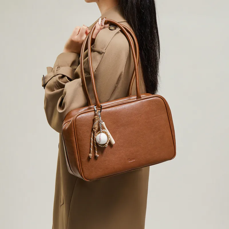 15 MINS Synthetic Leather Shoulder Bag Handbag Shoulder Bag Large Size Women's Brown/Black-1