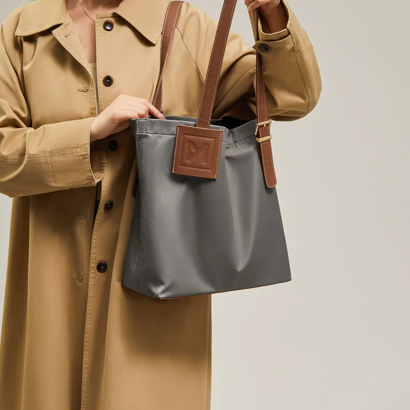 15 MINS Fabric With Synthetic Leather Tote Bag Shopping Bag Shoulder Bags Regular Women's Mist Gray Green-1