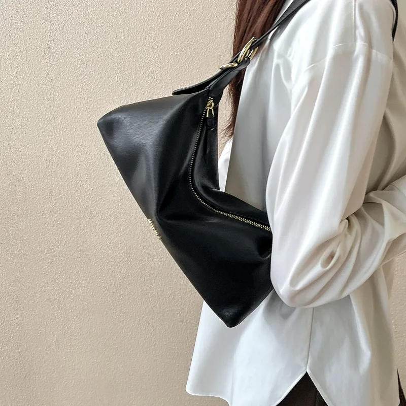 15 MINS Cow Leather Baguette Bag Shoulder Bag Handbag Large Size Women's Black/White-1