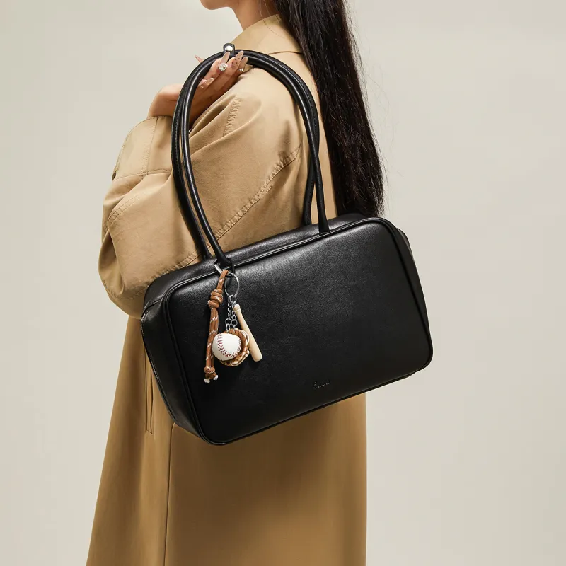 15 MINS Synthetic Leather Shoulder Bag Handbag Shoulder Bag Large Size Women's Brown/Black-6