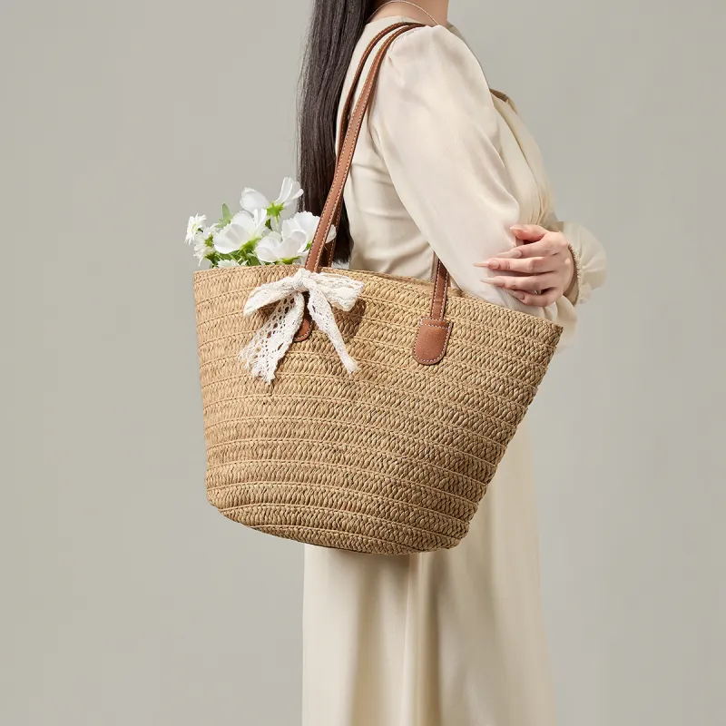 15 MINS Synthetic Leather Tote Bag, Tote Bag, Armpit Shoulder Bag Women's Ecru/Khaki-4