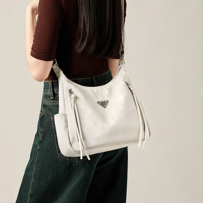 15 MINS Synthetic Leather Tote Bag, Shopping Bag, Shoulder Bag Women's Ecru/Glacier Silver-3