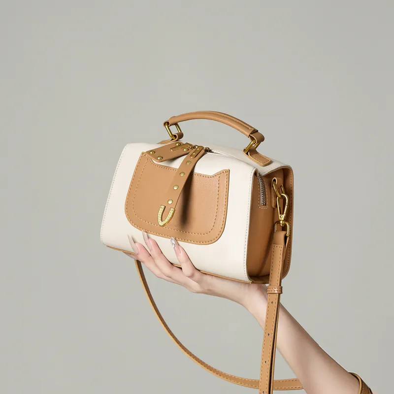 15 MINS Synthetic Leather Shoulder Bag, Crossbody Bag, Handbag Women's Ecru & Apricot-1
