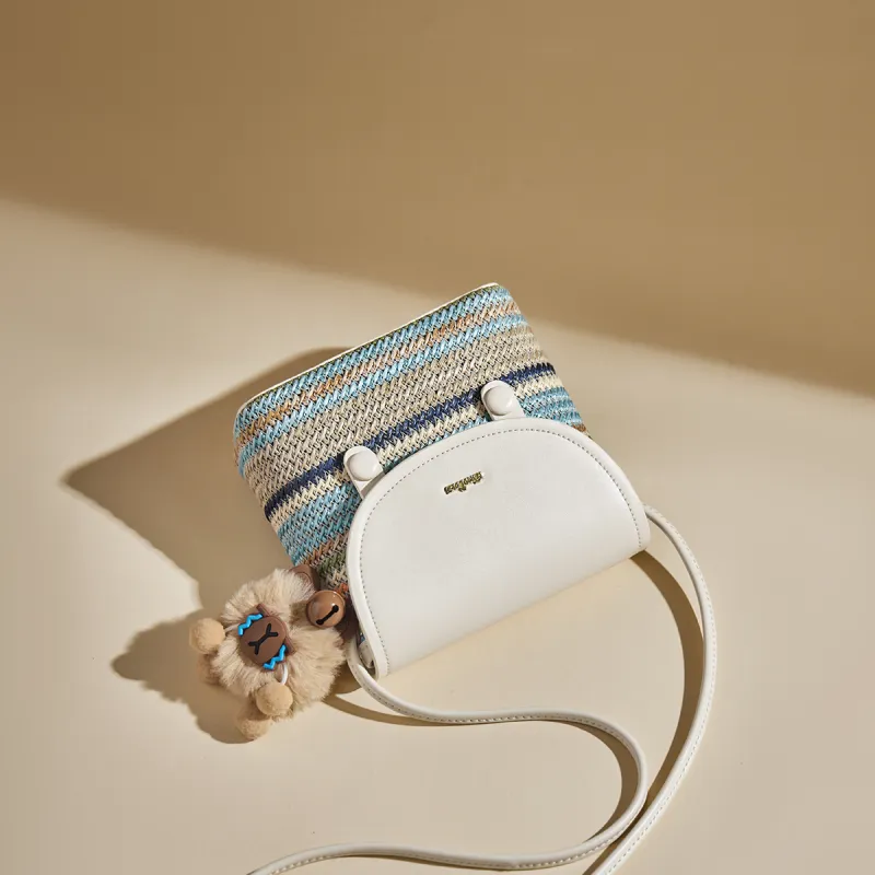 15 MINS Synthetic Leather Shoulder Bag, Crossbody Bag Women's Rainbow White-1