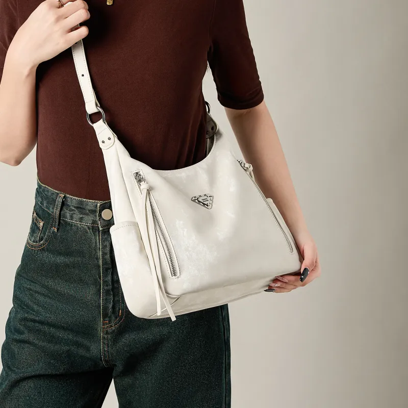 15 MINS Synthetic Leather Tote Bag, Shopping Bag, Shoulder Bag Women's Ecru/Glacier Silver-2
