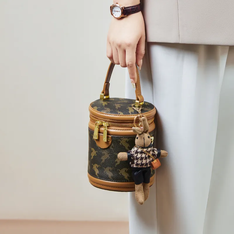 15 MINS Synthetic Leather Handbag Bucket Crossbody Bag Shoulder Bag Mini Women's Coffee-3