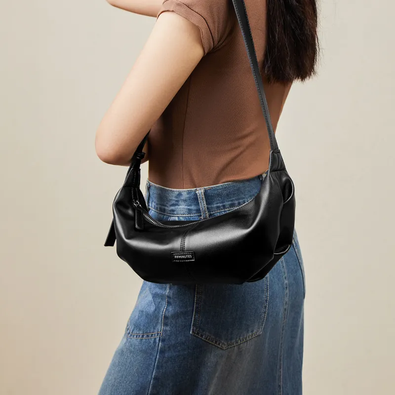 15 MINS Synthetic Leather Shoulder Bag Large Size Women's Coffee/Midnight Black-7